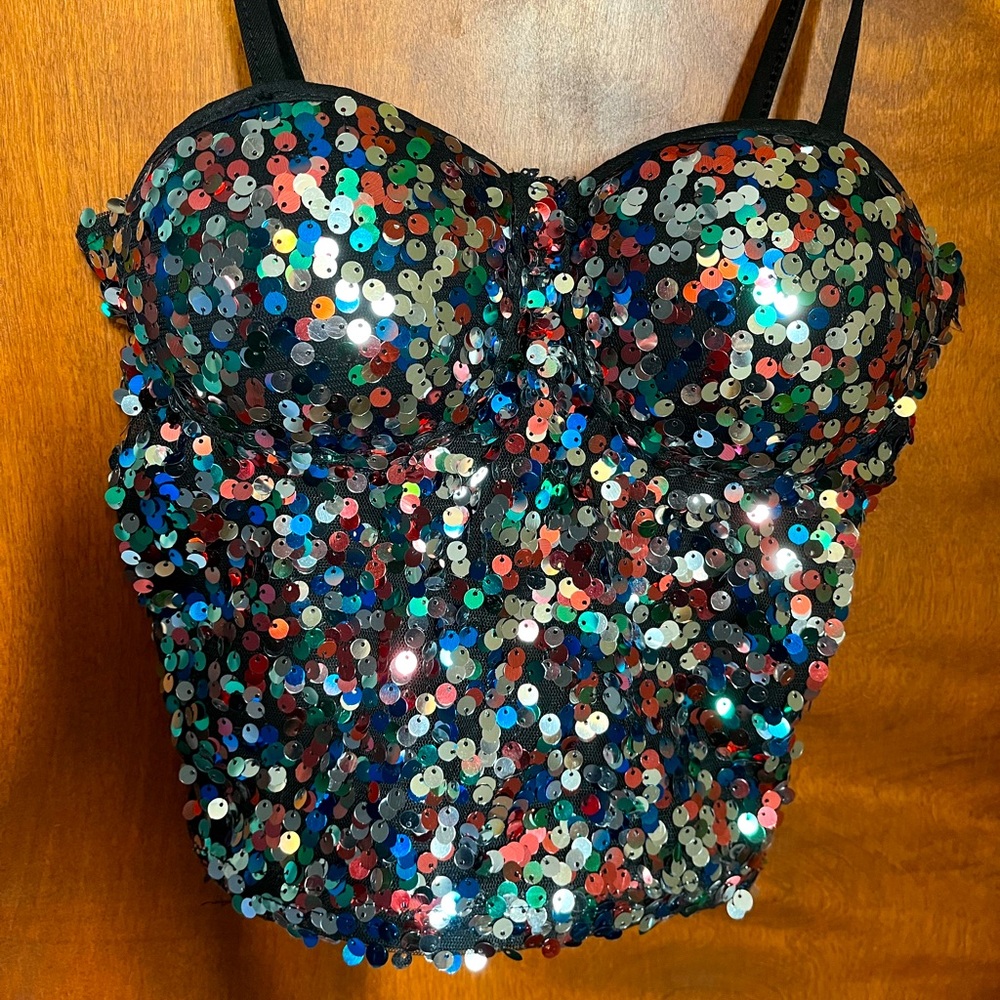 Sexy Colorful Sequin Bustier Cami Crop Top M